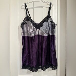 Cacique plus size 22, 22/24 Purple and Black Lace Chemise night shirt